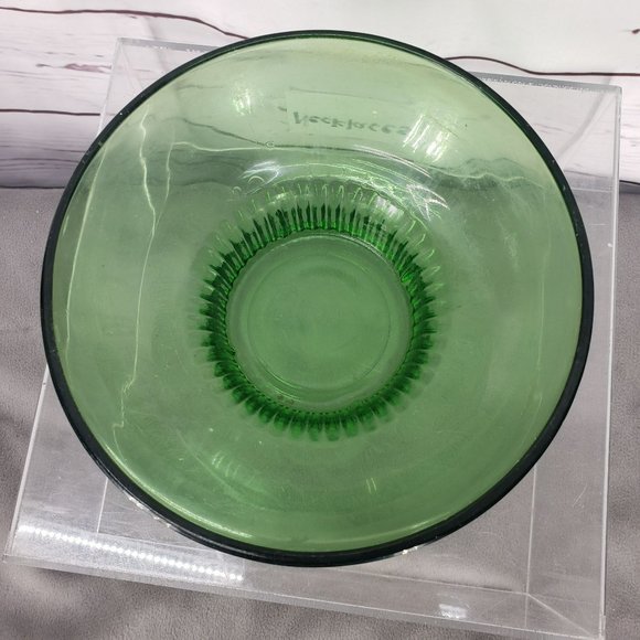 Vintage Green Glass Bowl by EO Brody Co with Scalloped Rim Pedestal Bowl - Picture 4 of 13
